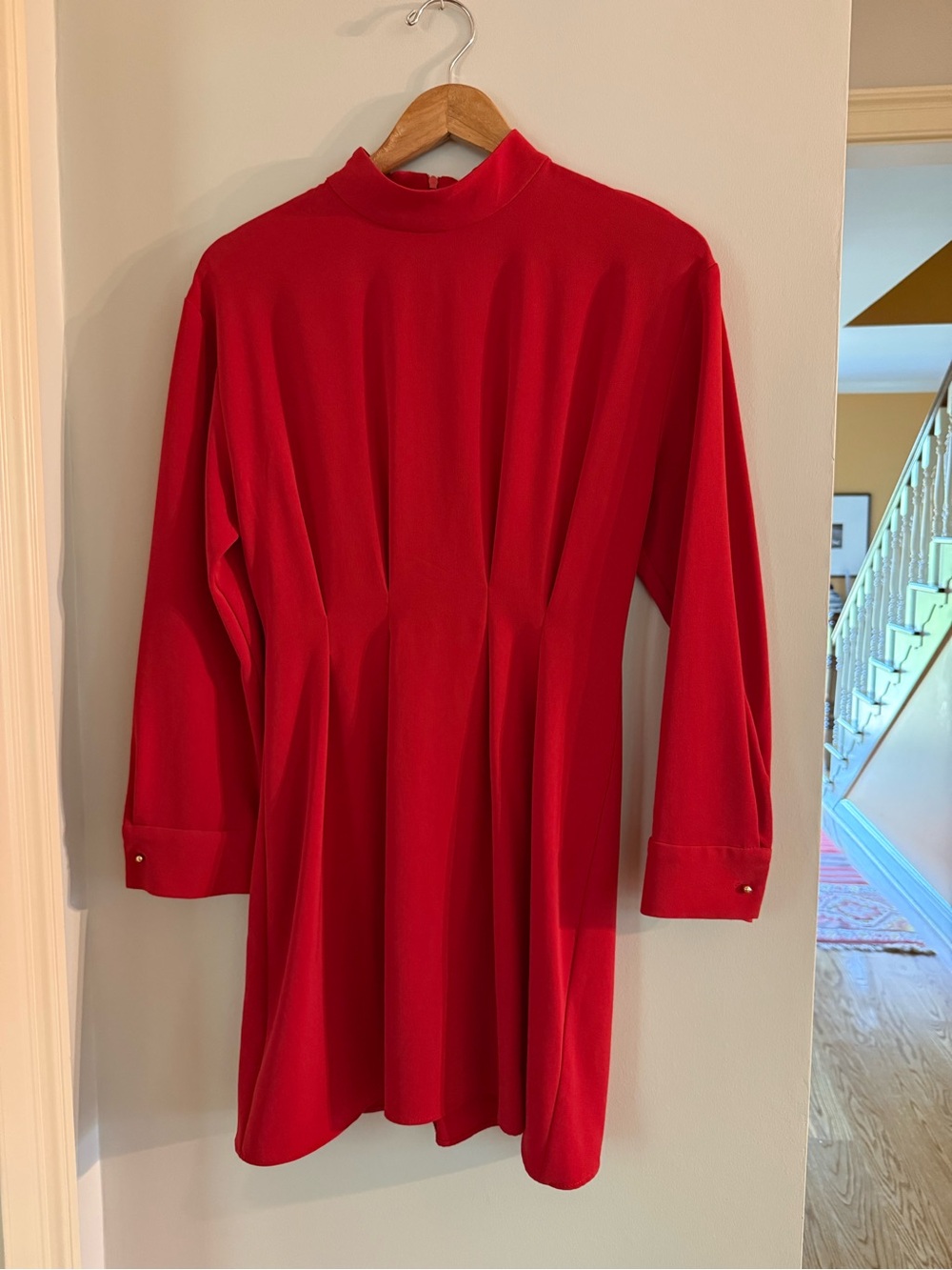 Zara Red Long-Sleeve Mock Neck Dress